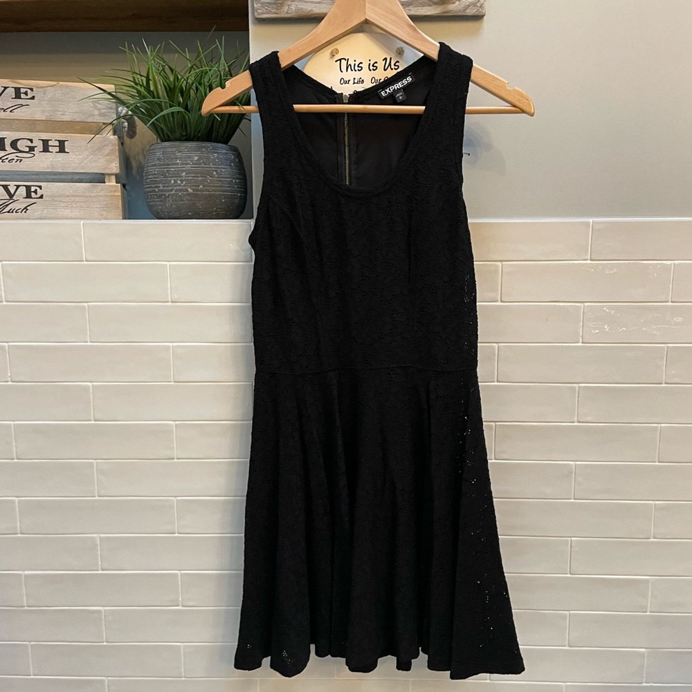 Express Black Eyelet A-line Sleeveless Dress with Zippered Back Size Small